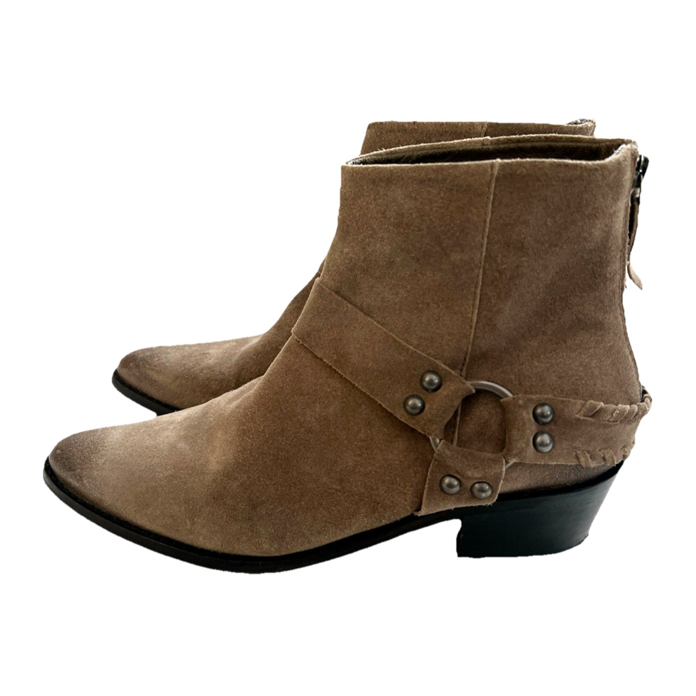Vintage 7 Alameda Ankle Boot Womens 7.5 Brown Leather Back Zip Harness Western